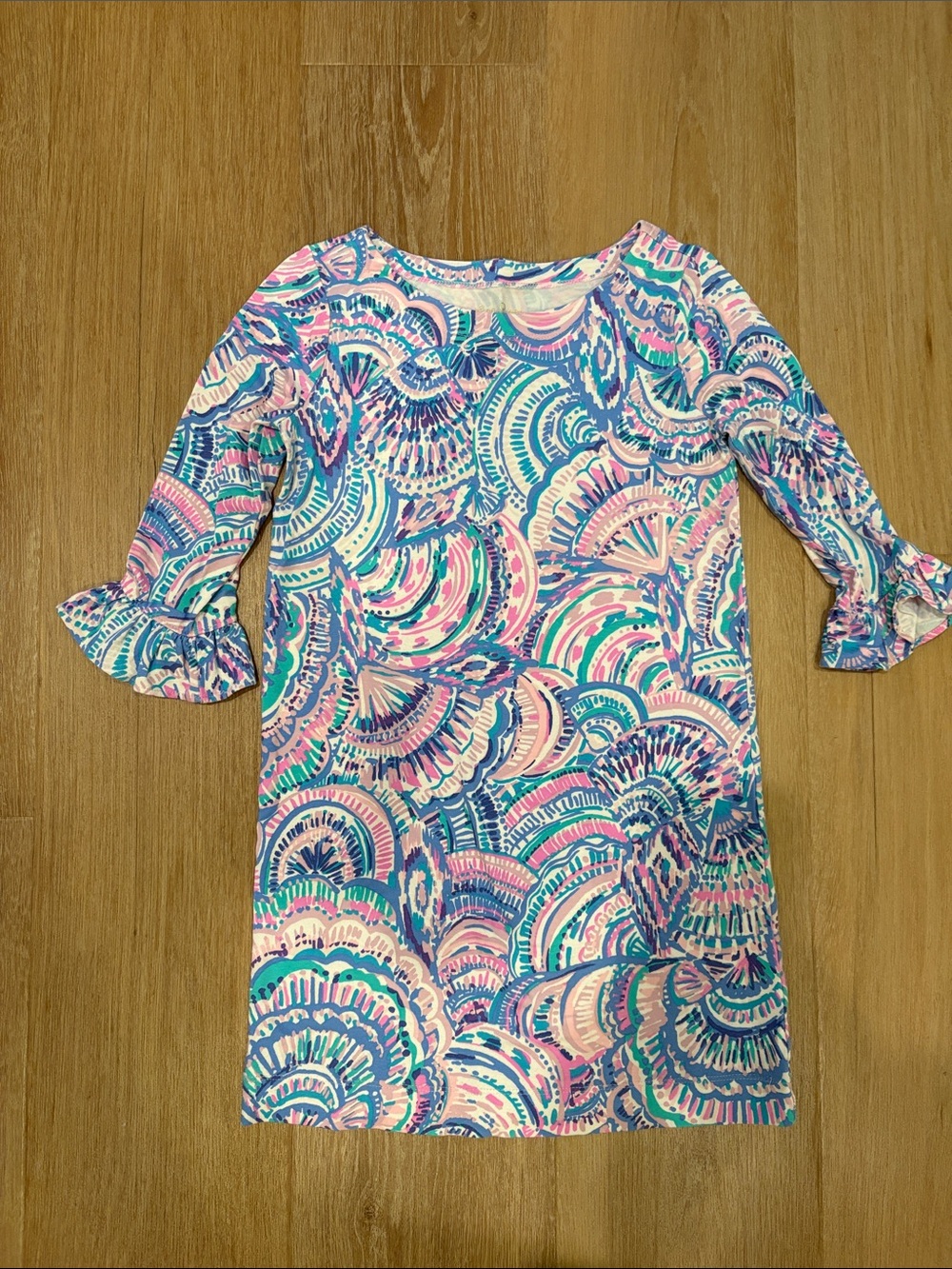 Lilly Pulitzer Pink, Blue & Green Patterned Ruffle-Sleeve Dress